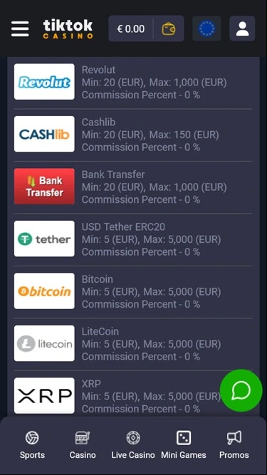 tiktok casino mobile payment methods